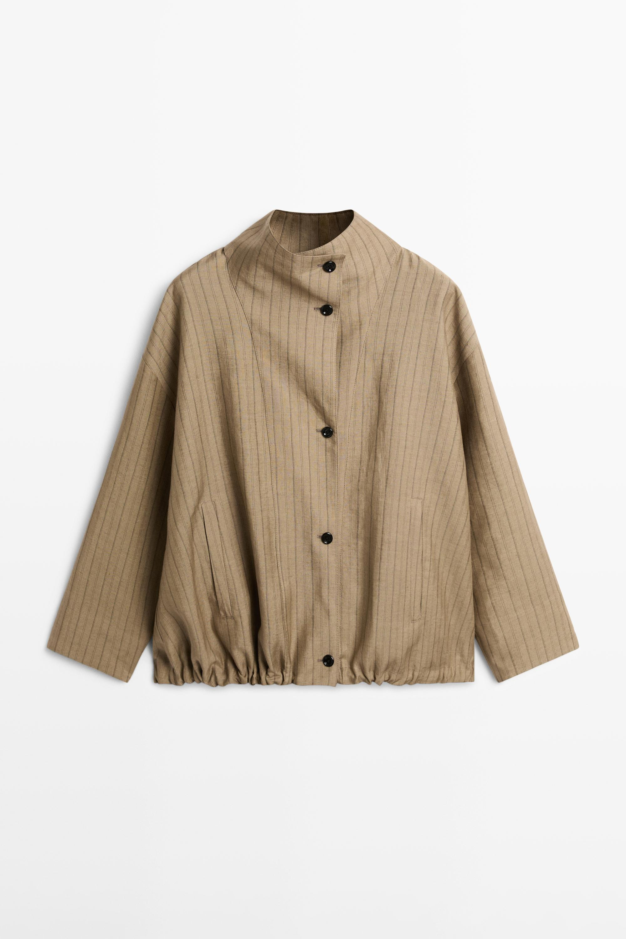 Striped linen blend bomber jacket | Massimo Dutti US