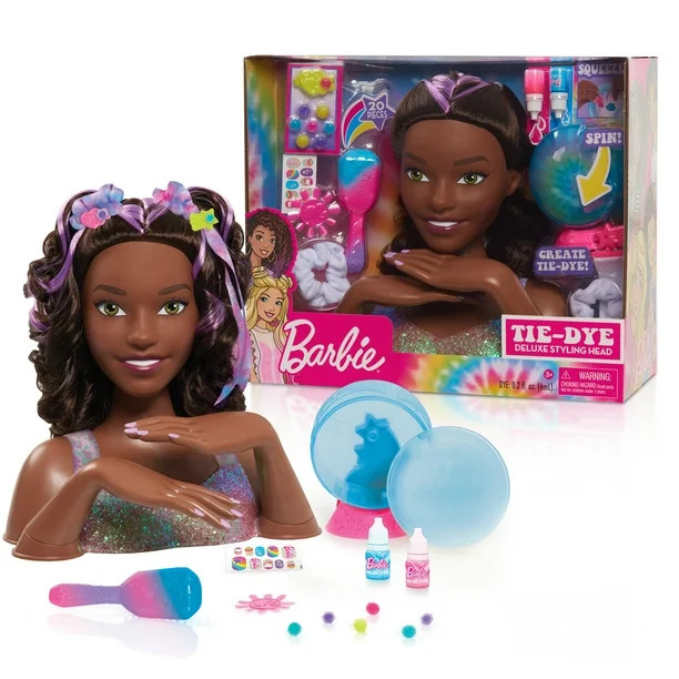 Barbie Tie-Dye Deluxe 22-Piece Styling Head, Dark Brown Hair, Includes 2 Non-Toxic Dye Colors, Pr... | Walmart (US)
