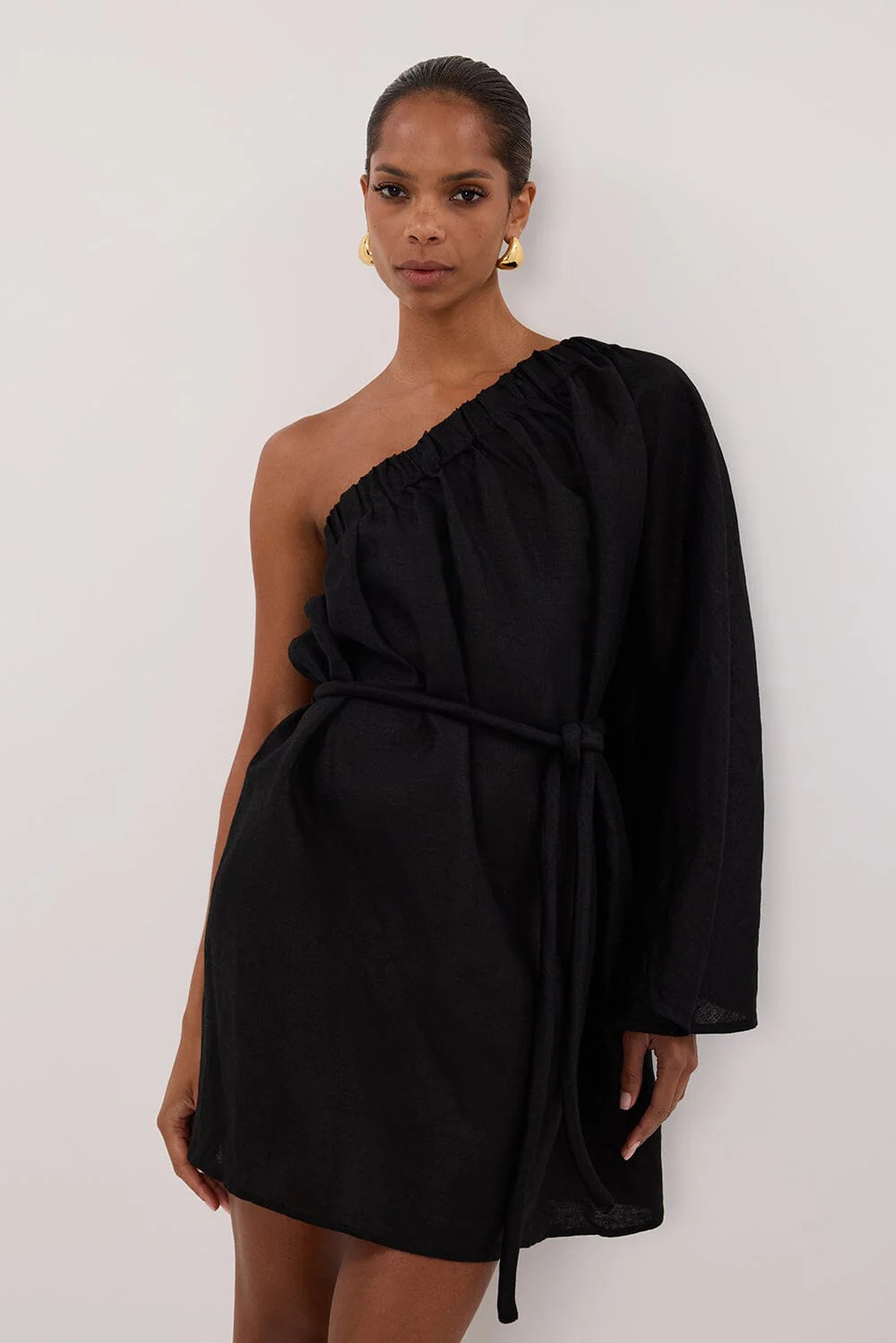 AURELIA BLACK ASYM LINEN MINI DRESS | DISSH