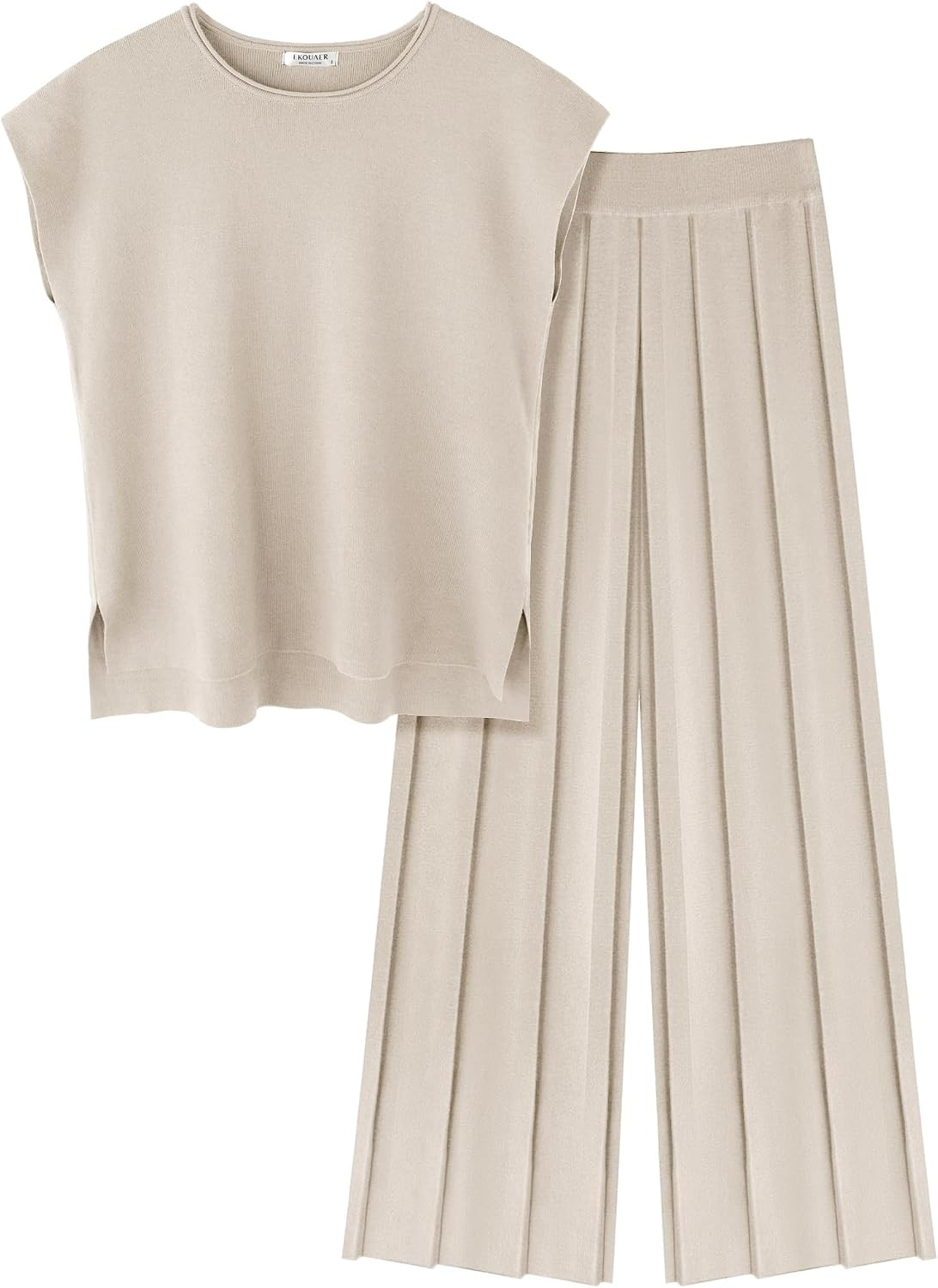 Ekouaer Lounge Sets for Women Two Piece Outfits Knit Cap Sleeve Tops Wide Leg Pleated Pants Casual Dressy Sweater Sets | Amazon (US)