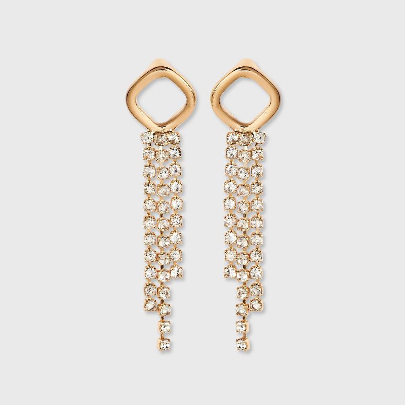 Gold with Rhinestone Chain Drop Earrings - A New Day™ | Target