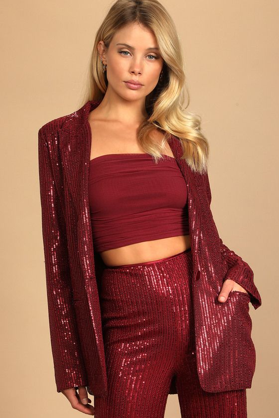 You've Got the Sparkle Wine Red Sequin Blazer | Lulus (US)