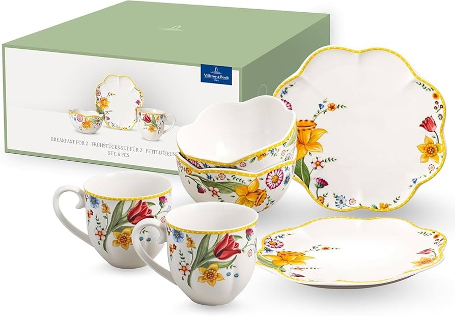 Villeroy & Boch - Spring Awakening Breakfast Set for 2 People, 6 Pieces, Easter Crockery Set Brea... | Amazon (DE)