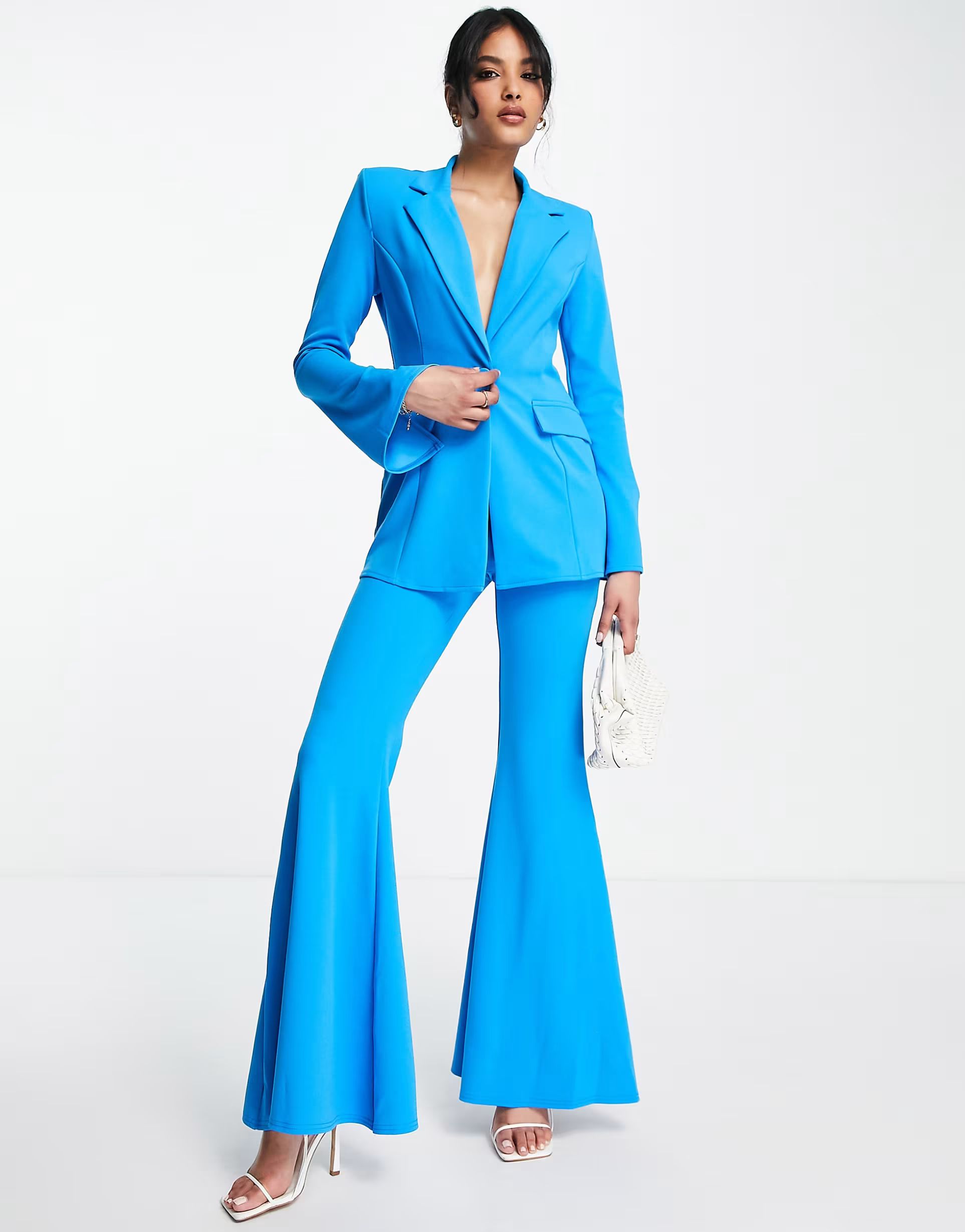 ASOS DESIGN jersey suit super flare in electric blue | ASOS (Global)