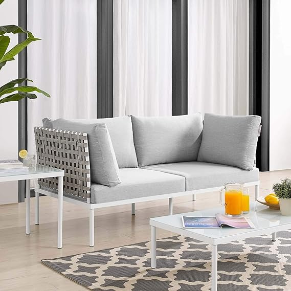 Modway EEI-4962-TAN-GRY Harmony Sunbrella Basket Weave Tan Gray Outdoor Patio Aluminum Loveseat | Amazon (US)