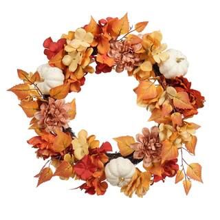 24" Pumpkin, Mum, & Hydrangea Fall Wreath by Ashland® | Michaels | Michaels Stores