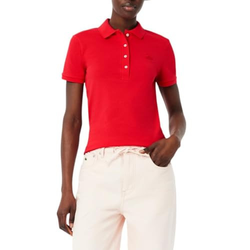 Lacoste Women's L.12.D Slim Fit Stretch Mini Pique Polo Shirt, Grenadine Red, 12 | Amazon (US)