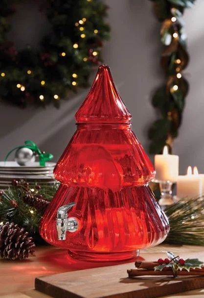 Holiday Time 2.1 Gallon Red Glass Christmas Tree Beverage Dispenser | Walmart (US)