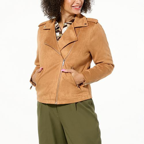Jaclyn Smith Faux Suede Moto Jacket - Gray/Grey - Size 3X | HSN