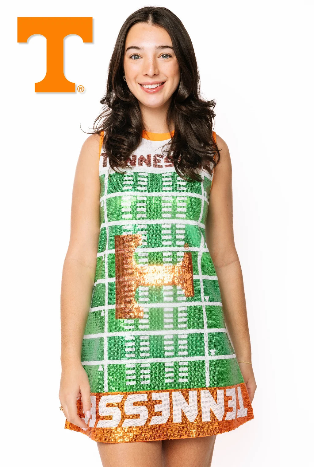 Licensed Sample Tennessee Knit Football Field Tank Dress | Queen of Sparkles