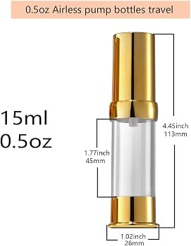 Gold 15ML 0.5 oz Airless pump bottle Toiletries Travel Size containers airport essentials Dispens... | Amazon (US)