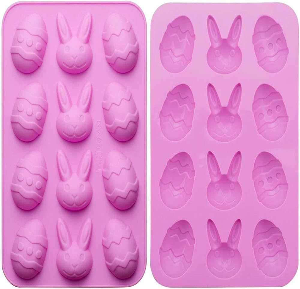 KAISHANE 1 Pack Easter Egg and Bunny Silicone Molds Tray for Chocolate Candy Gummy Ice Cube Jello... | Amazon (US)