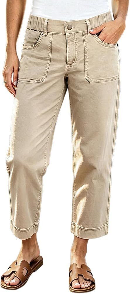 Cropped Chino Pants,Casual Pants,Barrel Leg Ankle Pants,Women Pants Casual,Straight Leg Dress Pan... | Amazon (US)