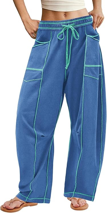 ReachMe Womens Barrel Sweatpants Baggy Wide Leg Sweat Pants Drawstring Travel Pants Summer Vacati... | Amazon (US)