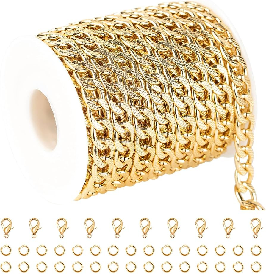 UMAOKANG 16.4 Feet Curb Link Chains Bulk Lightweight Gold Plated Aluminum Jewelry Chain for Jewel... | Amazon (US)