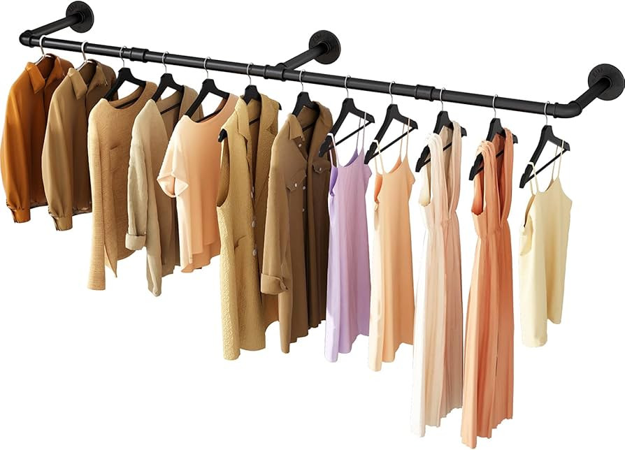 Industrial Pipe Clothing Rack 72.5in, Heavy Duty Detachable Wall Mounted Clothes Rack Iron Garmen... | Amazon (US)