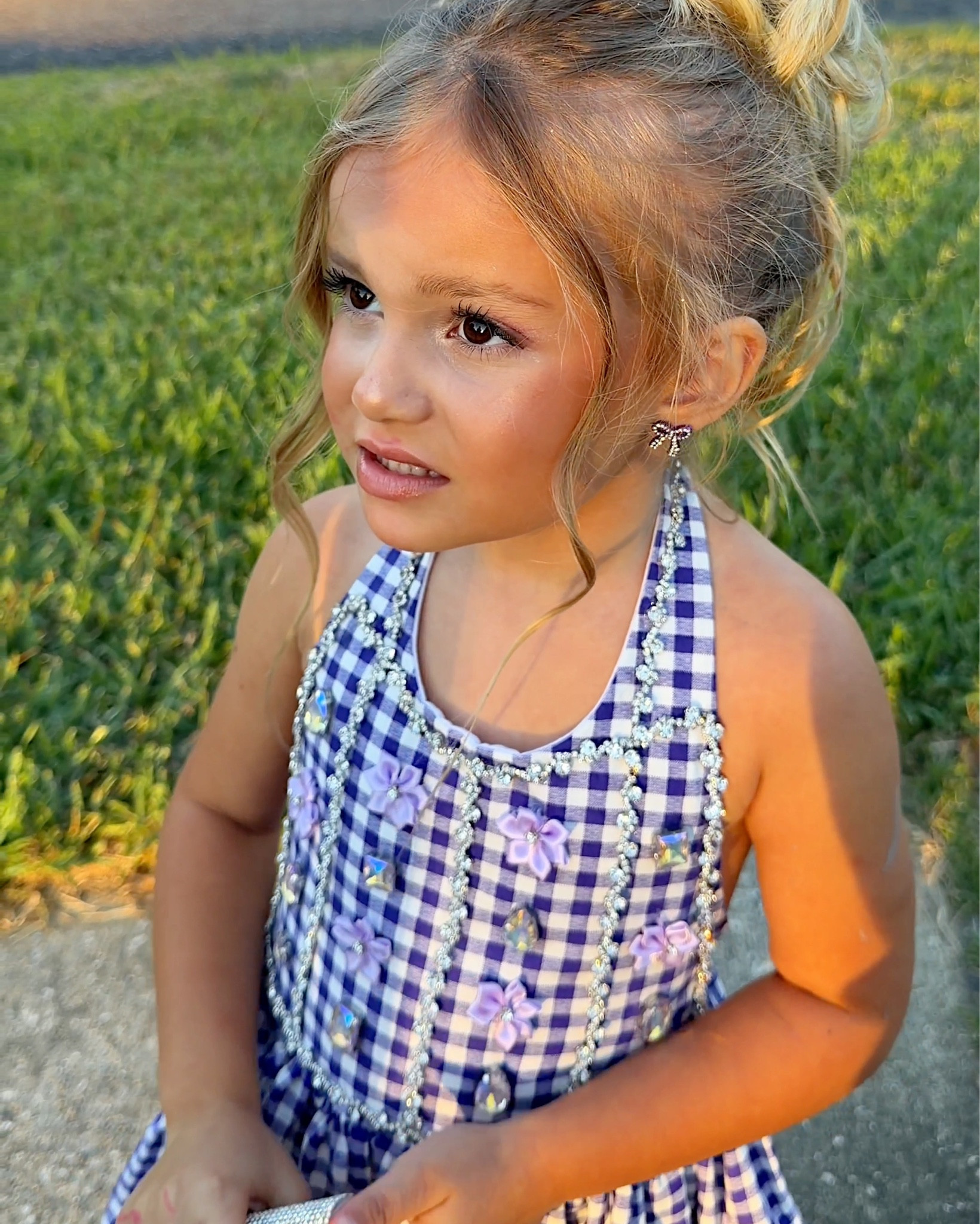 Mini Megan Moroney. Etsy dress & a whole lotta e6000 & gems to imitate the iconic VMA look  