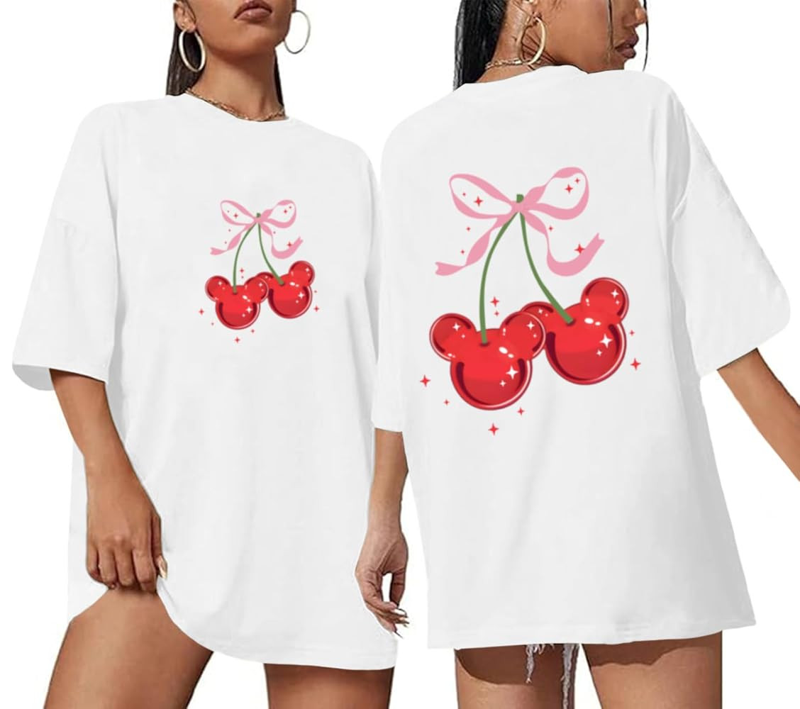 Magical Shirt for Women Cherry Bow Graphic Oversized T Shirt Family Holiday Vacation Funny Cute A... | Amazon (US)