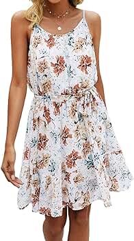 Women’s Summer Spaghetti Strap Dresses Floral Print Crewneck Sleeveless Ruffle Mini Short Dress... | Amazon (US)