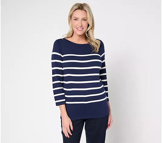 Martha Stewart Signature Striped 3/4-Sleeve Sweater | QVC