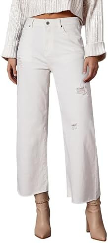 Dokotoo Womens High Waist Baggy Jeans Wide Leg Casual Petite 2026 8 Points Length Stretch Denim P... | Amazon (US)