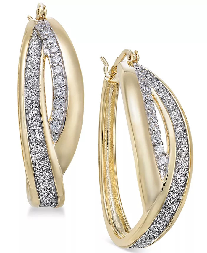 Macy's Diamond Glitter Overlap Hoop Earrings (1/4 ct. t.w.) in 14k Gold-Plated Sterling Silver - ... | Macy's