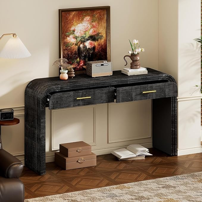JUSTONE 59''Console Table, Antique Black Sofa Table with MDF Frame, Rustic Hallway Table with 2 S... | Amazon (US)