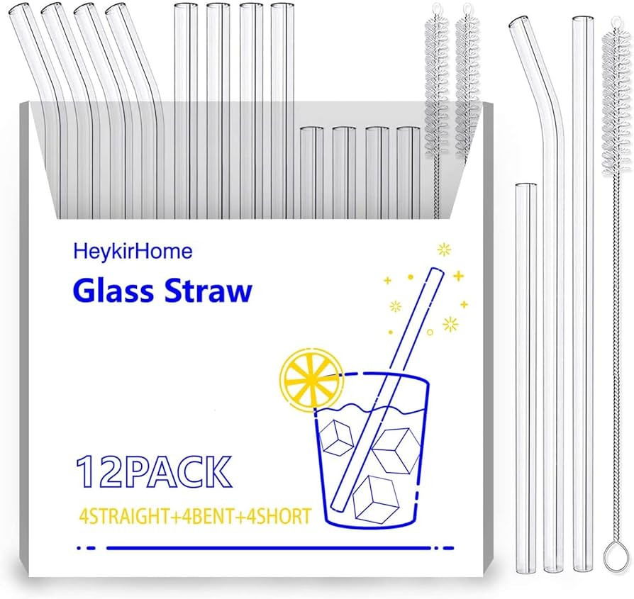 12-Pack Reusable Glass Straws,4 Pack Straight 8''x10 MM+ 4 Pack Bent 8''x10 MM+4 Pack Short 5”x... | Amazon (US)