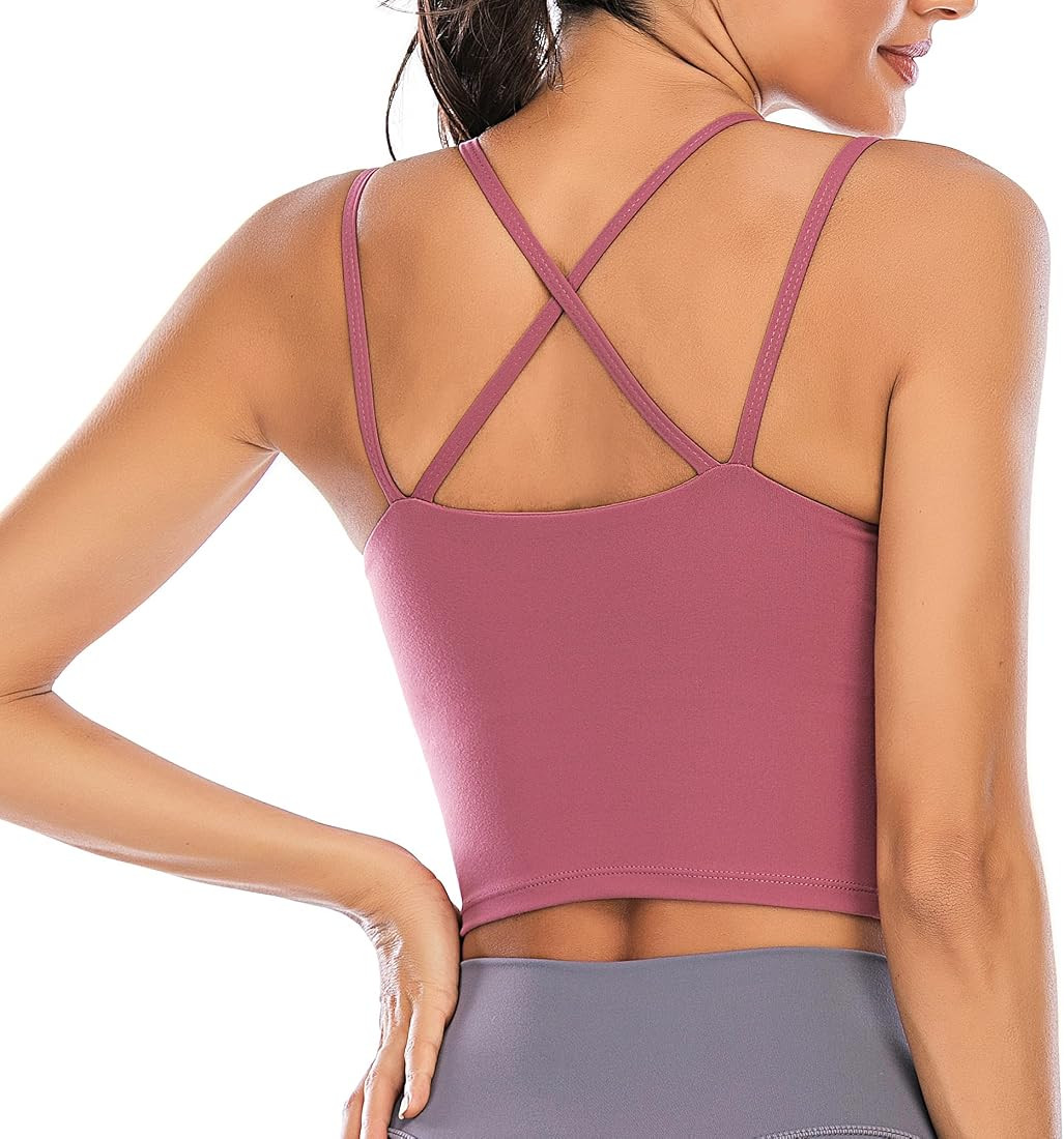 Vorcy Womens Padded Sports Bra Fitness Workout Running Camisole Crop Top with Built in Bra | Amazon (US)