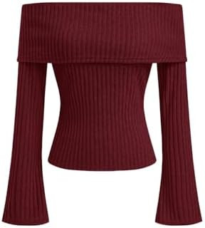 CIDER Off The Shoulder Tops for Women Long Sleeve Going Out Y2K Tops Knit Pullover Fall Outfits T... | Amazon (US)