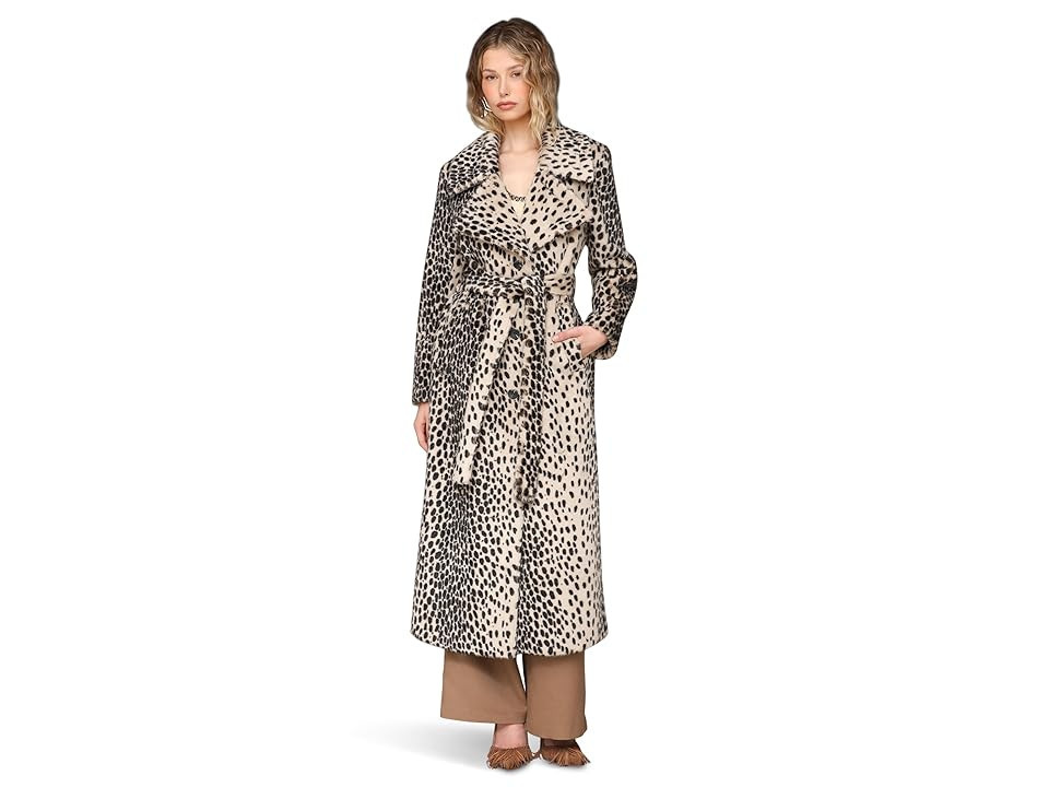 Avec Les Filles Maxi Faux Shearling Coat Women's Coat Black Cheetah : LG, Polyester | Zappos