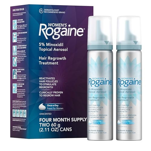 Rogaine for Women 5% Minoxidil Foam, Growth Treatment for Thinning & Hair Loss, Once-A-Day Unscented Topical Foam, Regrow Fuller Thicker Hair, Dermatologist Recommended, 4-Month Supply, 2 x 2.11 oz | Amazon (US)