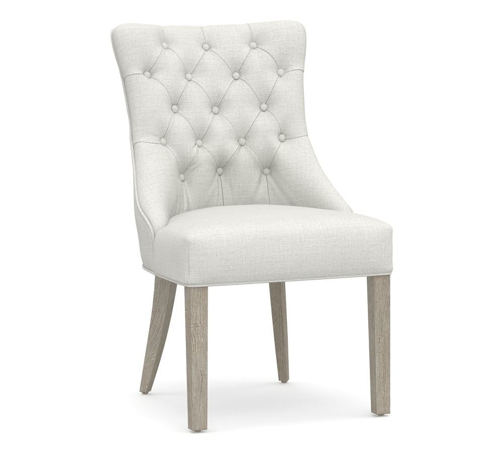 Hayes Upholstered Tufted Dining Side Chair, Gray Wash Frame, Twill White | Pottery Barn (US)