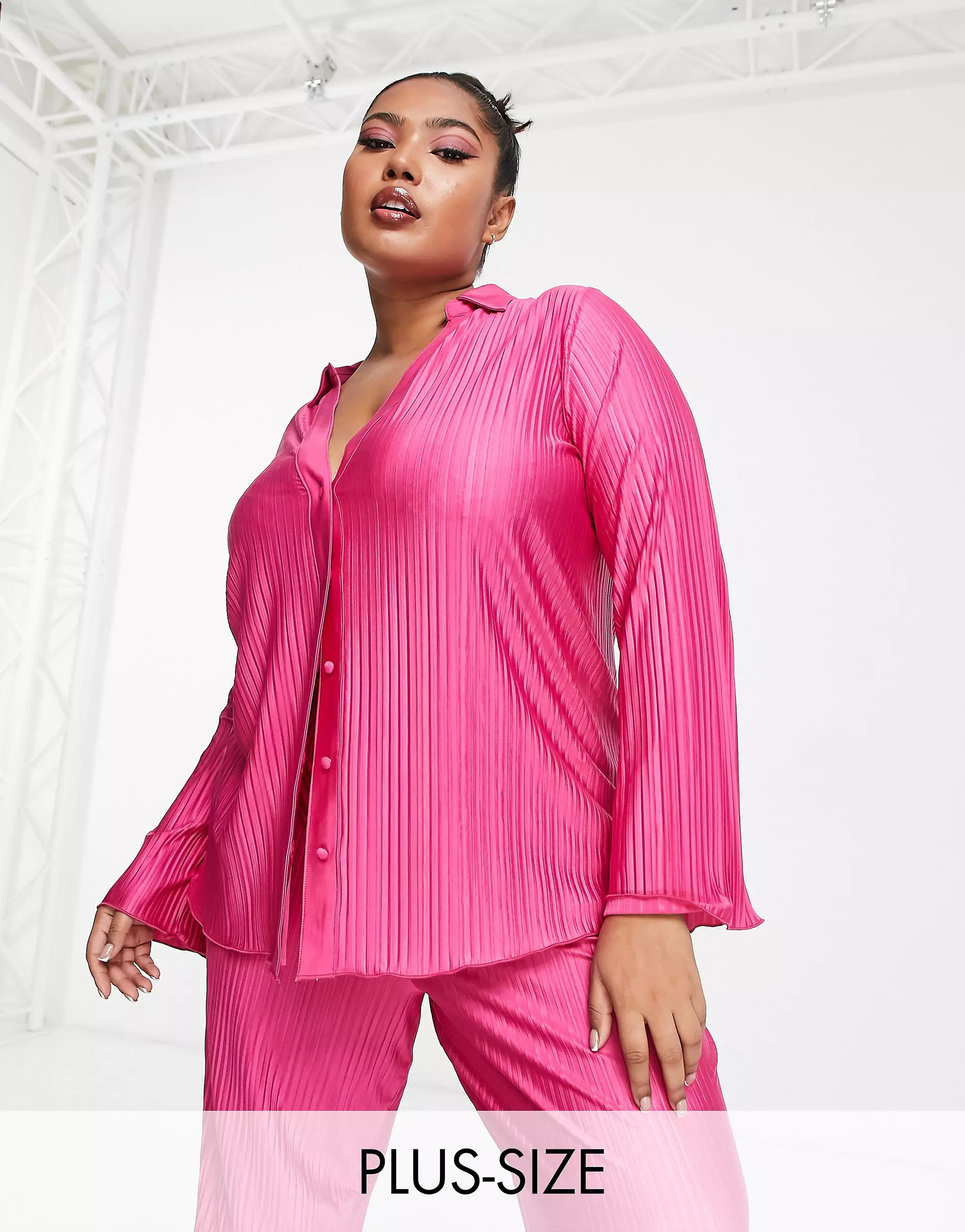 Simply Be plisse shirt in pink - part of a set | ASOS (Global)