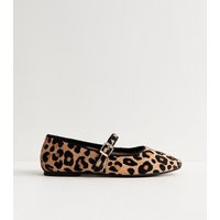 Women's Premium Real Leather Stone Leopard Print Pony Hair Mary Jane Flats Vegan New Look | New Look (UK)