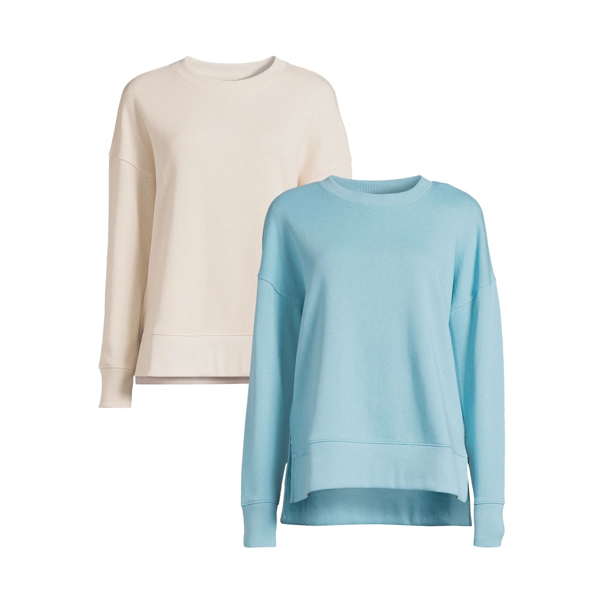 Time and Tru Women’s High-Low Sweatshirt with Long Sleeves, 2-Pack, Sizes XS-XXXL - Walmart.com | Walmart (US)