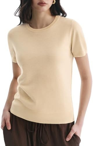Women's Short Sleeve Sweaters Crew Neck Tops Lightweight Pullover Casual Business Grace in Motion... | Amazon (US)