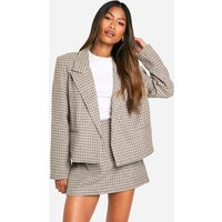 Womens Houndstooth Crop Wool Look Blazer - Brown - 12 | boohoo (US & Canada)