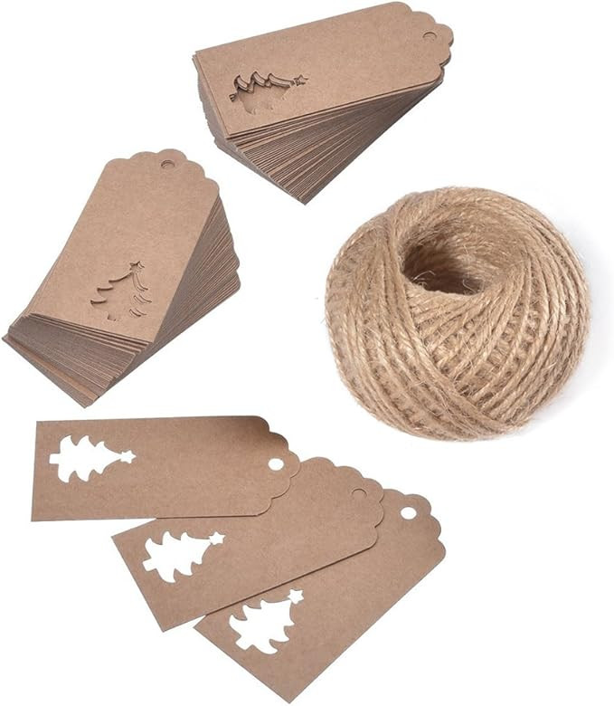 100 Pcs Kraft Paper Hollow Christmas Tree Gift Tags with String Christmas Wrapping Tags Blank Bro... | Amazon (US)