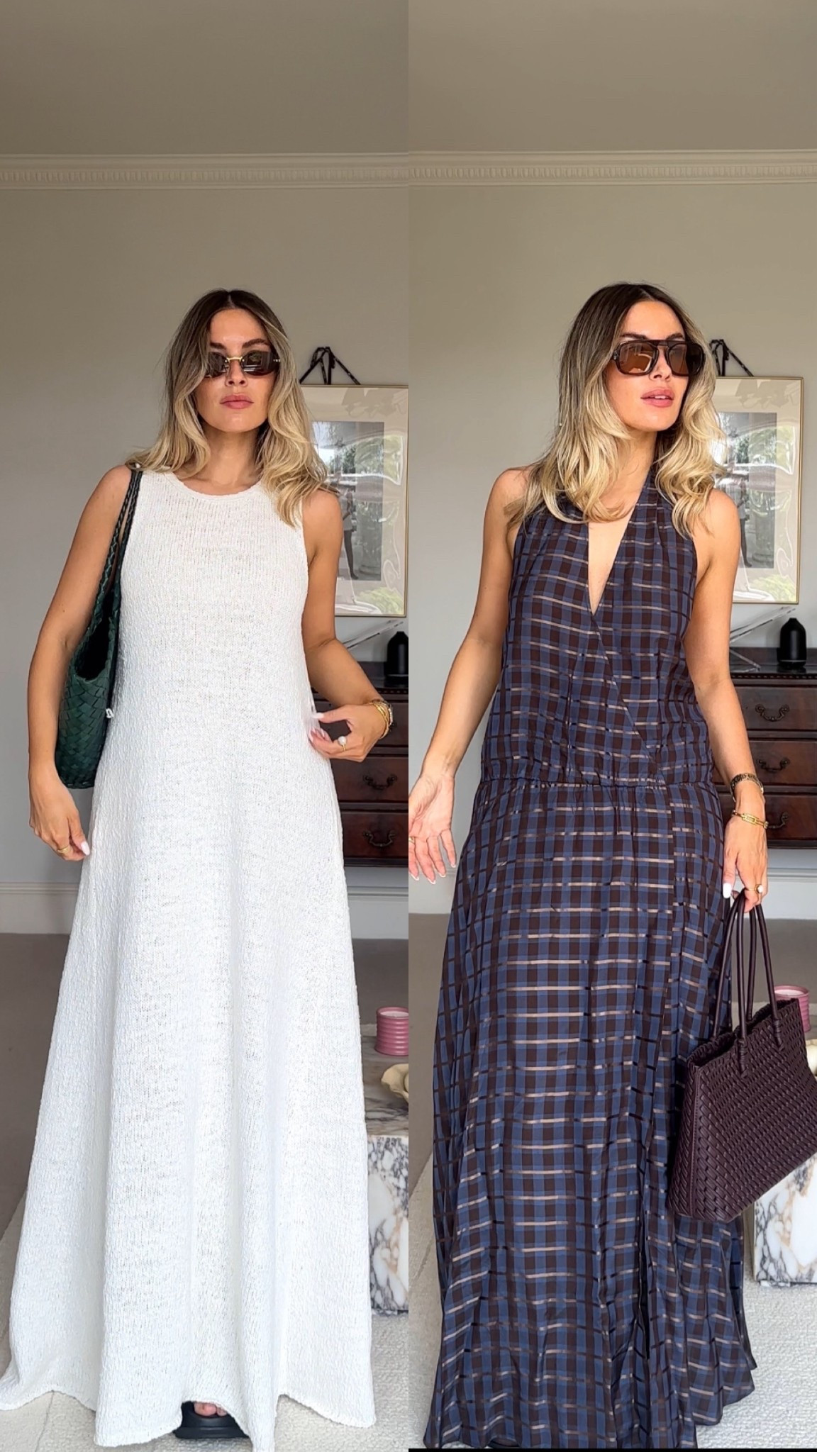 Wearing a size 8 in the checked dress & a small in the white 🤍