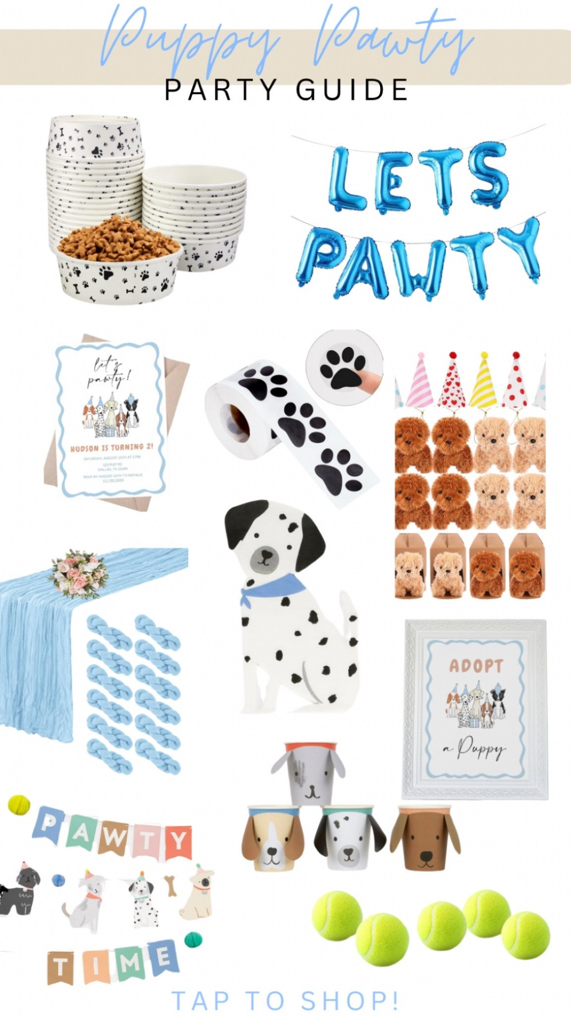 Puppy Pawty party guide/decorations!🐶🐾🩵 #puppypawty #badtwothebone #dogthemebirthday #puppawtydecor #dogpartydecor #dogthemepartyguide

#LTKStyleTip #LTKKids #LTKParties