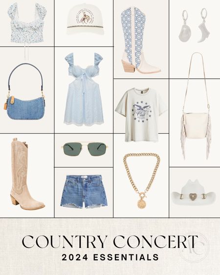 Summer Concert Outfit Essentials
Country concert outfit summer/ Trucker hat/ white purse/ cowboy boots/ graphic tees/ denim shorts/ Festival outfit ideas/ summer mini dress/ Country concert outfit/ country concert outfit ideas/ country concert fits/ Morgan wallen concert outfit/ Zach Bryan concert outfit, Luke combs concert outfit/ Riley green concert outfit

#LTKStyleTip #LTKSeasonal #LTKFestival