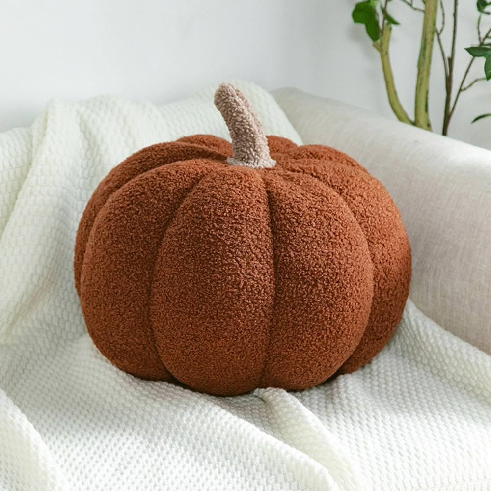 13.7 in Brown Pumpkin Pillows,Halloween Fall Pillow,Pumpkin-Shaped Plush Cushion,Fall Decorative ... | Amazon (US)