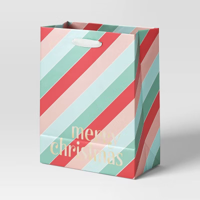 Striped 'Merry Christmas' Large Cub Christmas Gift Bag Red/Pink/Green - Wondershop™​​​​... | Target