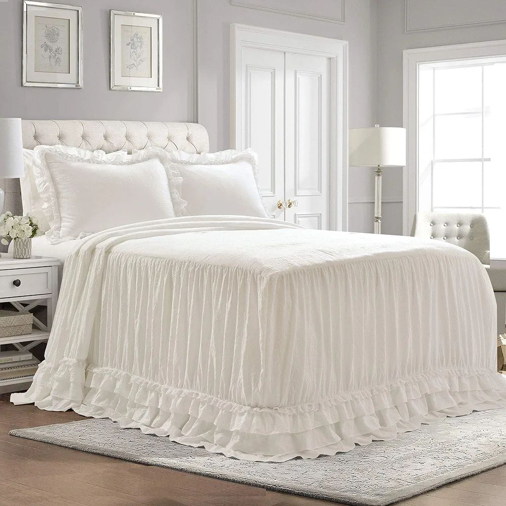 Lush Decor Ella Vintage Chic Ruffle Lace Bedspread White Farmhouse Style Lightweight 3 Piece Set,... | Amazon (US)