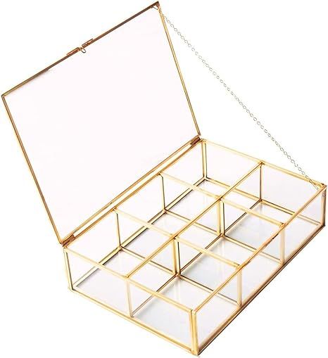 Golden Vintage Glass Box Clear Glass & Brass Metal Storage Jewelry and Cosmetic Makeup Lipstick H... | Amazon (US)