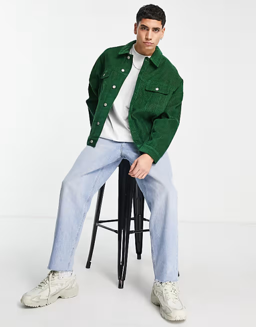 ASOS DESIGN oversized cord jacket in dark green | ASOS (Global)