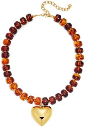 Chunky Heart Necklaces For Women With Colorful Beads Boho Beaded Statement Necklace Short Heart C... | Amazon (US)