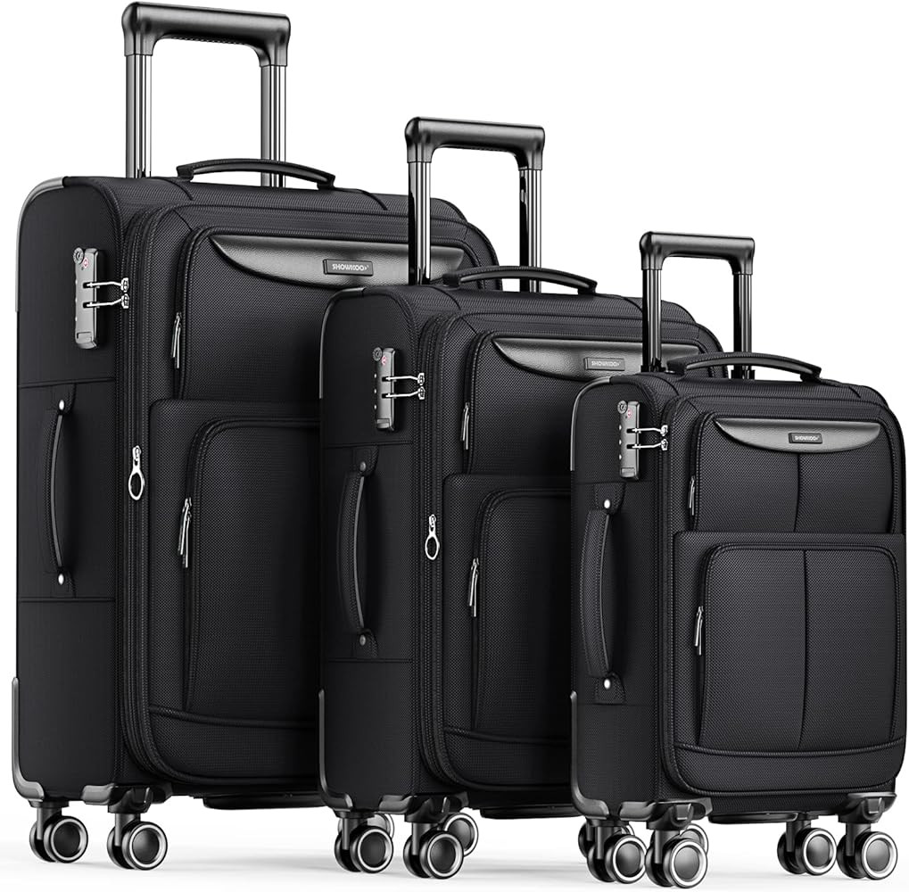 Amazon.com | SHOWKOO Luggage Sets 3 Piece Softside Expandable Lightweight Durable Suitcase Sets Doub | Amazon (US)