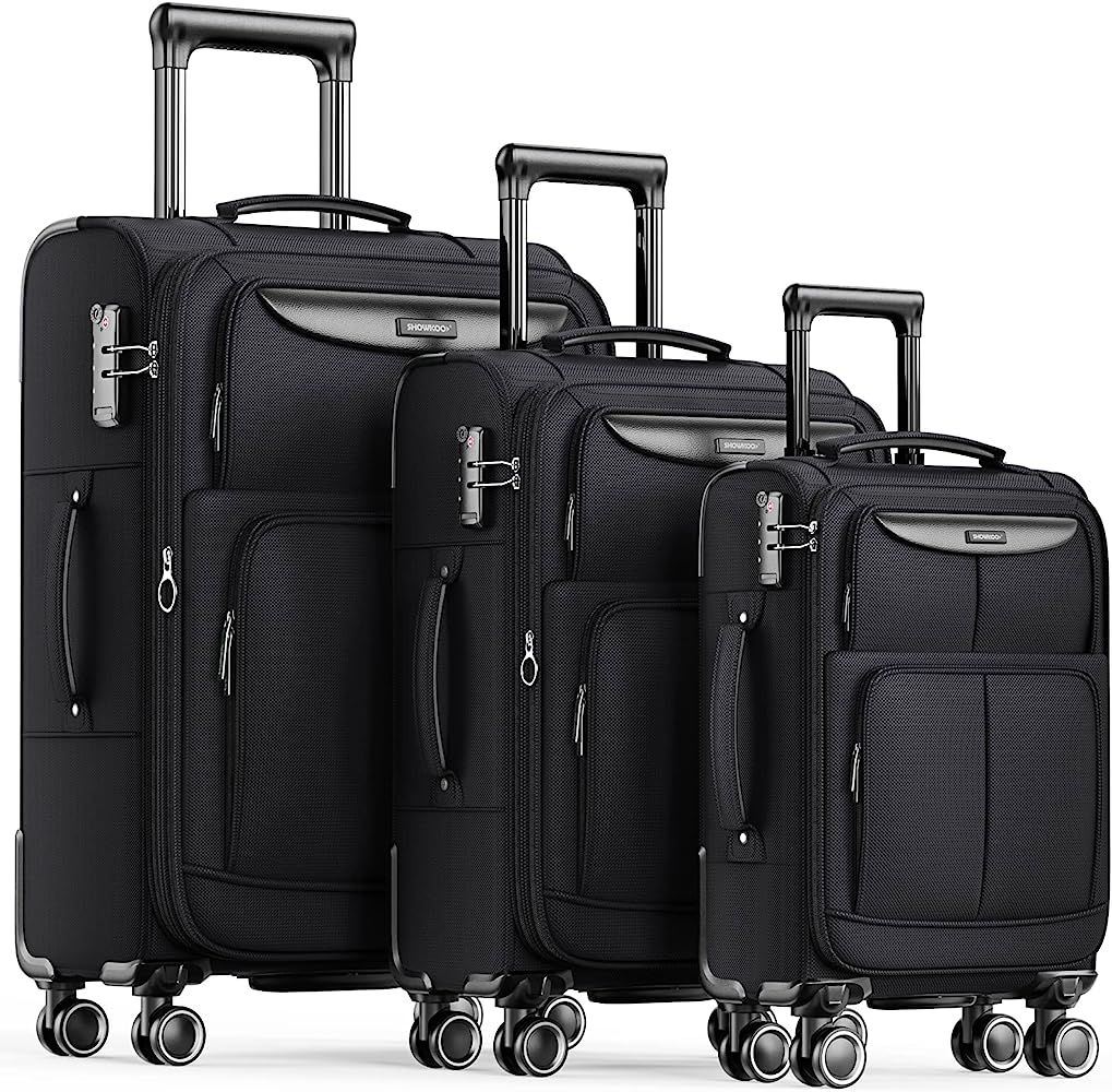 Amazon.com | SHOWKOO Luggage Sets 3 Piece Softside Expandable Lightweight Durable Suitcase Sets Doub | Amazon (US)